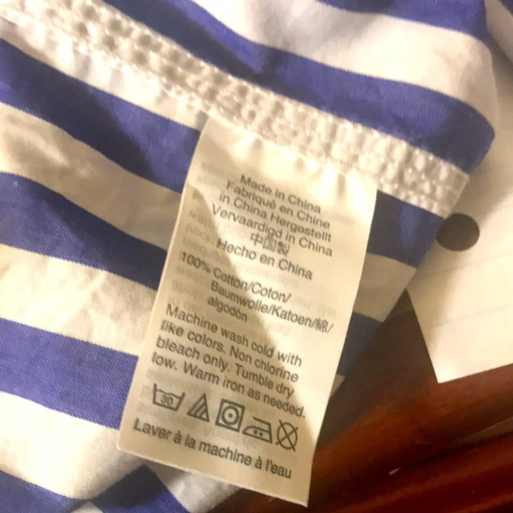 J CREW long sleeve top size m purple white stripes open neck business ca…